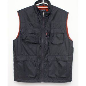 Roots Size Medium Dark Navy Blue Nylon Hunter Cargo Vest Fleece Lined Sweater